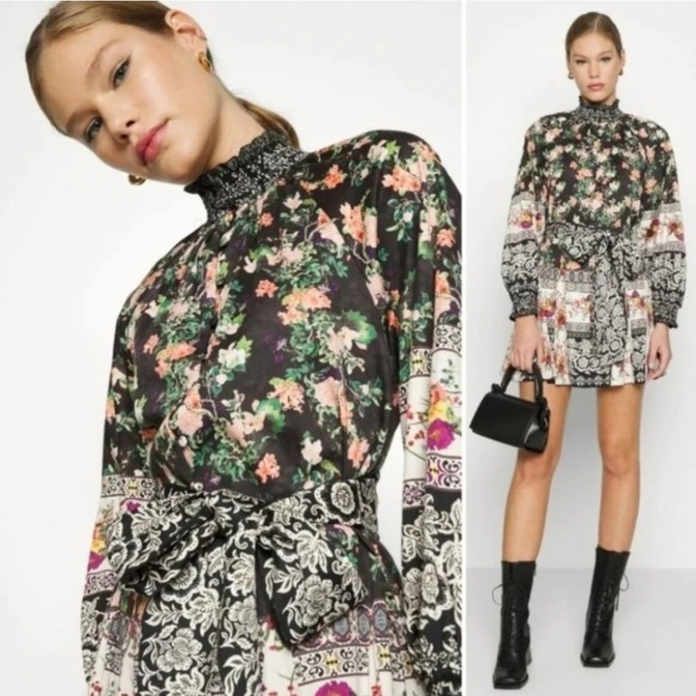 ALICE + OLIVIA ANIS FLORAL MOCK NECK MINI DRESS Sz 6 - Picture 2 of 12